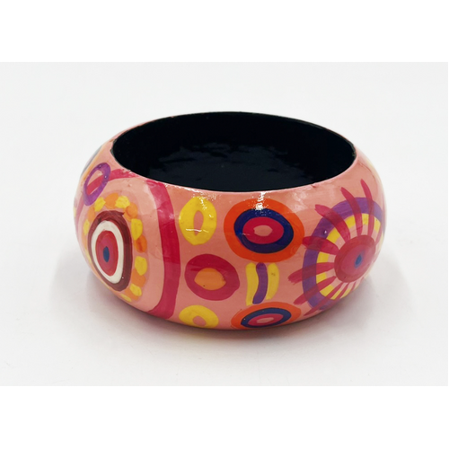 Better World Aboriginal Art Lacquered Bangle (4cm wide) - Ramindjeri Water Dreaming [size: 67cm]
