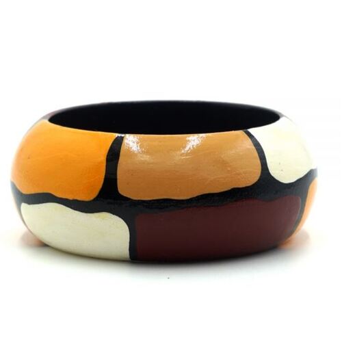 Better World Aboriginal Art Lacquered Bangle (4cm wide) - Puli Stones [size: 73mm]