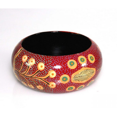 Better World Aboriginal Art Lacquered Bangle (4cm wide) - Yam & Bush Tomato Dreaming