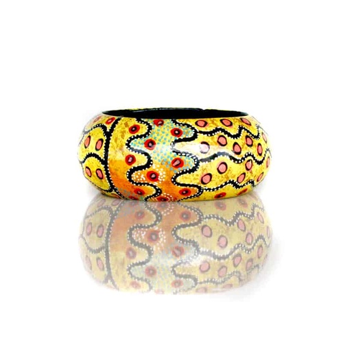 Aboriginal Art Lacquered Bangle (4cm) - Marsupial Mouse Dreaming
