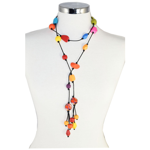 Yijan Aboriginal Art Long Beaded Necklace - Swamp Turtle