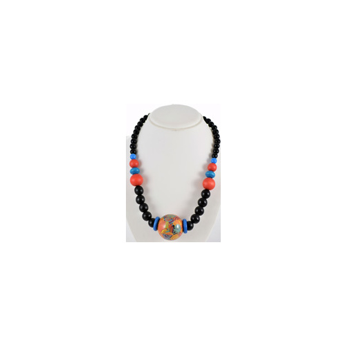 Jijaka Beaded Pendant Necklace (Black Beads) - Firestones