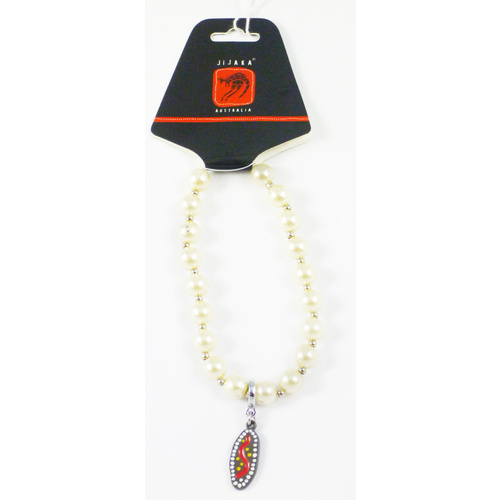 Jijaka Aboriginal design Beaded Bracelet with Charm - Pearl