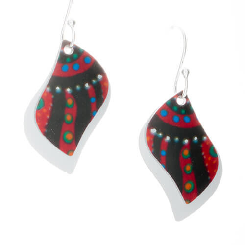 Handmade 2pce Aboriginal Art Aluminium Earrings - Swimming After Rain