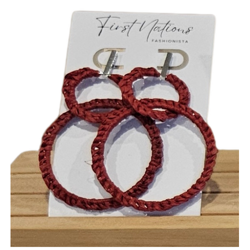 First Nations Fashionista - Handmade Aboriginal Art Woven 2PCE Drop Earrings (Red)