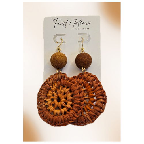 First Nations Fashionista - Handmade 4cm Brown Woven Hook Earrings (Sandalwood Nut)