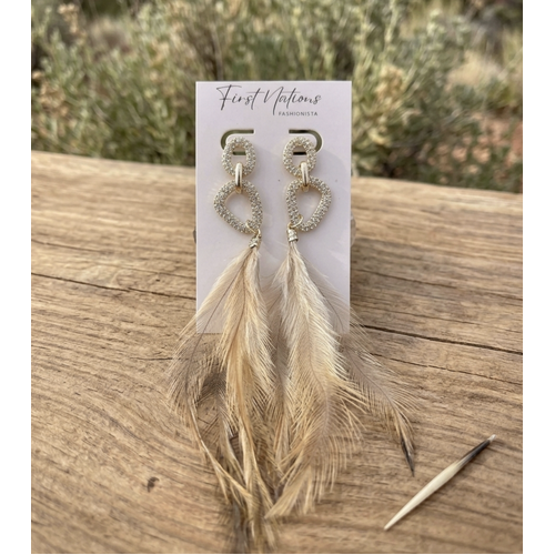 First Nations Fashionista - Handmade Aboriginal Art Pendant Earrings - Emu Feather with Diamontes and Stud Back