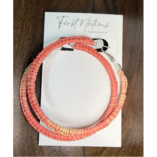 First Nations Fashionista - Handmade 6cm Pretty Pink Woven Hoop Earrings [Silver Clips)
