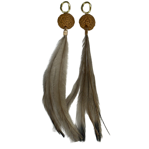 First Nations Fashionista - Handmade Aboriginal Art Emu Feather Earrings - Quandong Seed