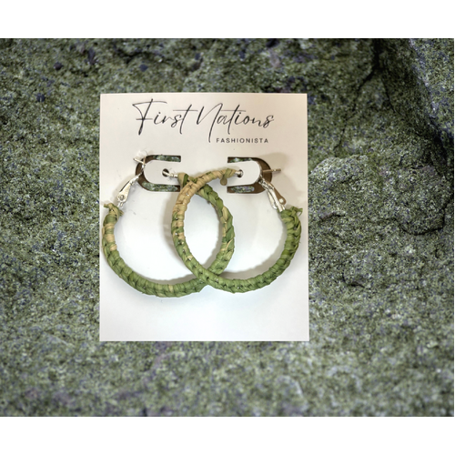 First Nations Fashionista - Handmade Large 4cm Woven Hoop Earrings (Green)