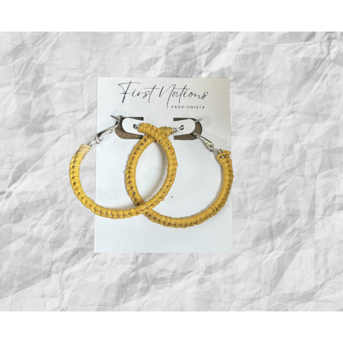 First Nations Fashionista - Handmade Large 4cm Woven Hoop Earrings (Yellow)