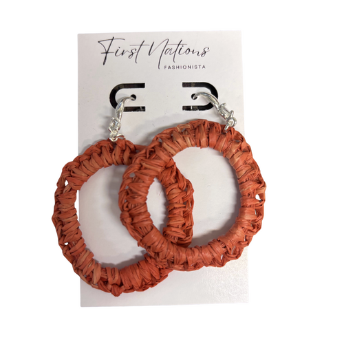 First Nations Fashionista - Handmade Aboriginal Art Ochre Woven Drop Earrings (Navy Blue Stud)