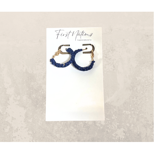 First Nations Fashionista - Handmade Small 2cm Woven Hoop Earrings (Blue)