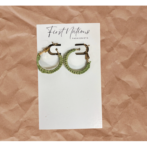 First Nations Fashionista - Handmade Small 2cm Woven Hoop Earrings (Green)