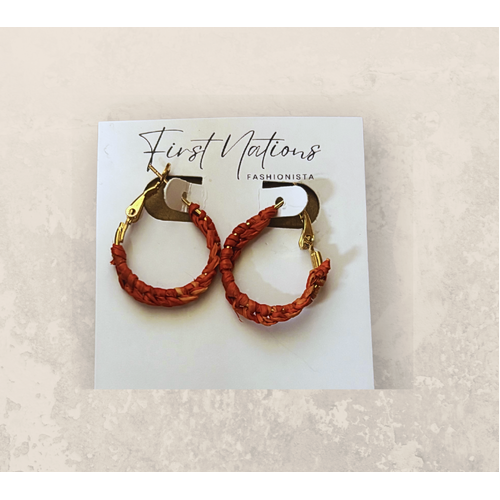 First Nations Fashionista - Handmade Small 2cm Woven Hoop Earrings (Orange)
