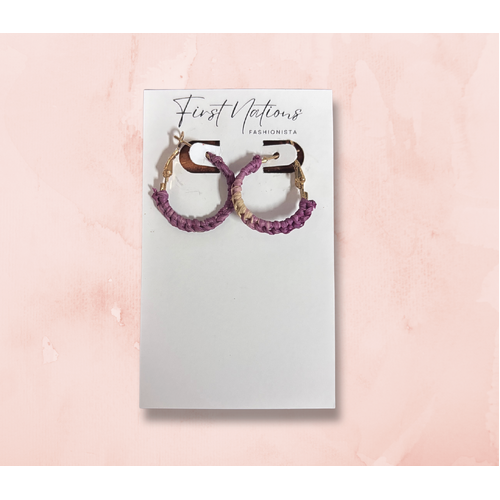 First Nations Fashionista - Handmade Small 2cm Woven Hoop Earrings (Purple)
