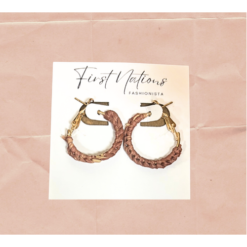 First Nations Fashionista - Handmade Small 2cm Woven Hoop Earrings (Rose)