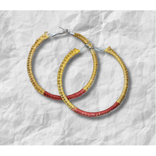 First Nations Fashionista - Handmade XLarge 7cm Woven Hoop Earrings (Yellow/Red)