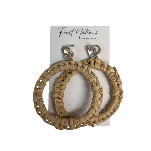 First Nations Fashionista - Handmade Aboriginal Art Woven Stud Earrings (Beige with Stone Detail)