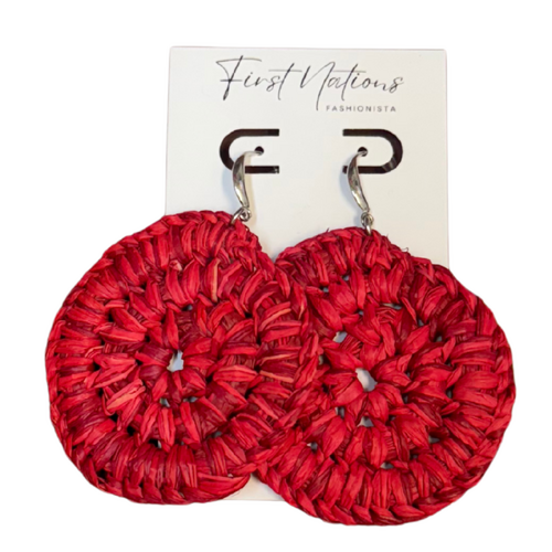 First Nations Fashionista - Handmade Aboriginal Art Woven Drop Earrings (Red with Silver Hook