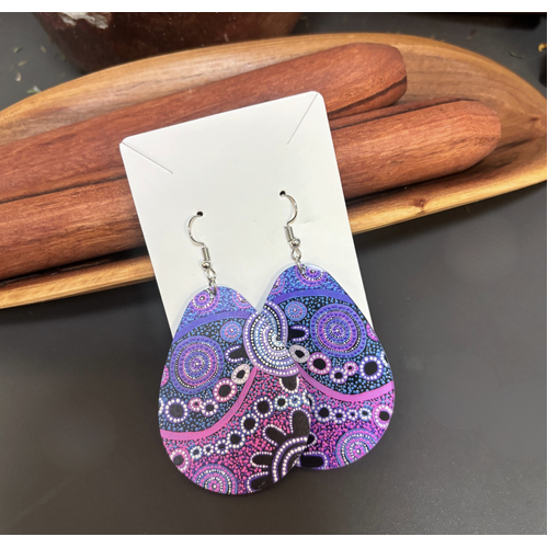 Windyigarn Aboriginal Arts Handmade Acrylic Earrings - Family Meeting Oval Shaped (6cms)