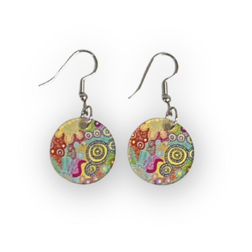 Windyigarn Aboriginal Arts Handmade Acrylic Earrings - Family Gathering (2cms)