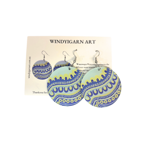 Windyigarn Aboriginal Arts Handmade Acrylic Earrings - Waterways (4.5cms)