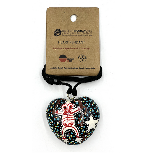 Better World Aboriginal Art Lacquered Heart Pendant - Milky Way Dreaming