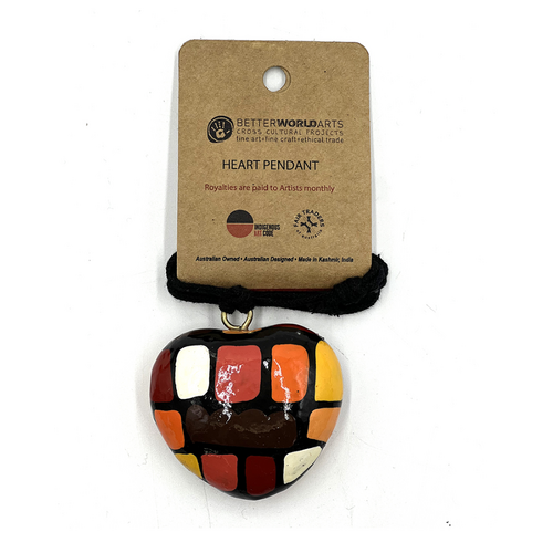 Better World Aboriginal Art Lacquered Heart Pendant - Puli Stones