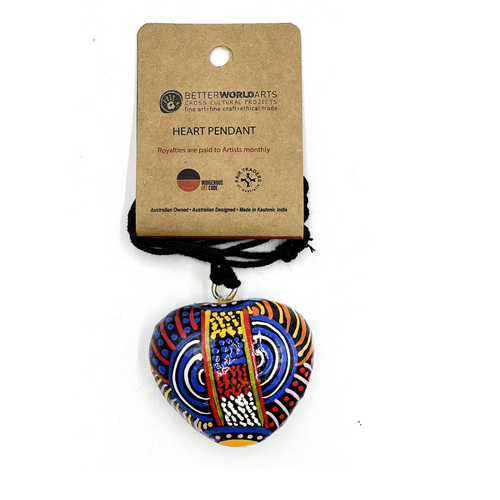 Better World Aboriginal Art Lacquered Heart Pendant - Mulga Country