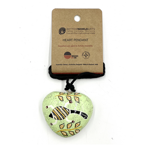 Better World Aboriginal Art Lacquered Heart Pendant - Turtles