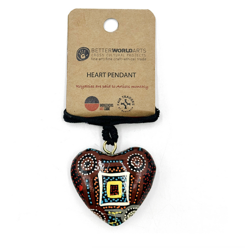 Mina Mina Jukurrpa - Better World Aboriginal Art Lacquered Heart Pendant