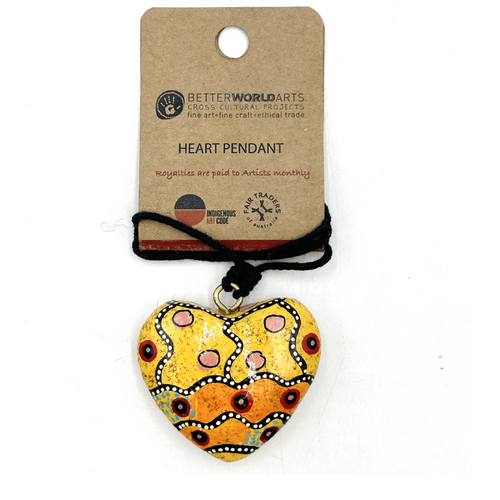 Marsupial Mouse Dreaming - Better World Aboriginal Art Lacquered Heart Pendant