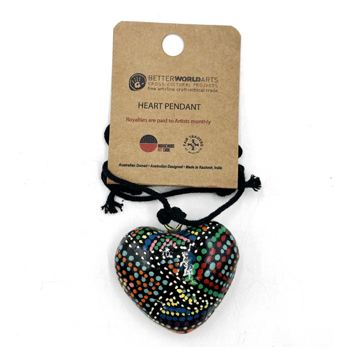 Dogwood Tree Dreaming - Better World Aboriginal Art Lacquered Heart Pendant