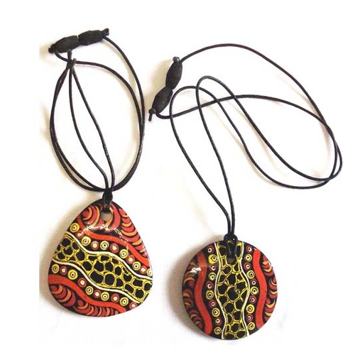 Iwantja Aboriginal Art Lacquered Wooden Pendant - Dreaming Paths 2