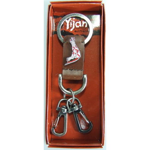 Yijan Aboriginal Art Vintage Boxed Brown Leather Keyring- Kangaroo [Red]