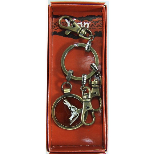Yijan Aboriginal Art Vintage Boxed Metal Keyring - Round Kangaroo [Red] 