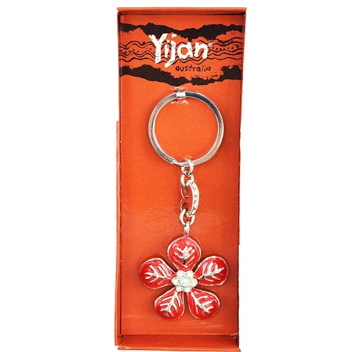 Yijan Aboriginal Art Boxed metal Keyring - Water Lilly Flower [Colour: Red]