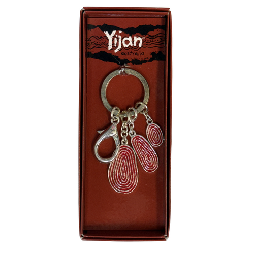 Yijan Aboriginal Art Boxed metal Keyring 3pce - Firestones (Red) 