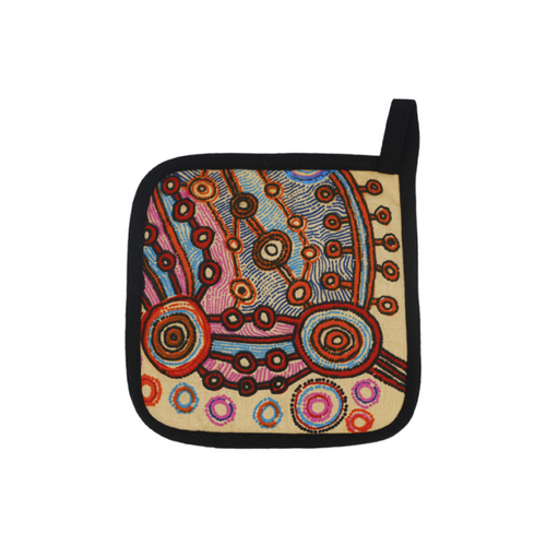 Patricia Fatt Aboriginal Art Pot Holder - Rocks and Waterholes