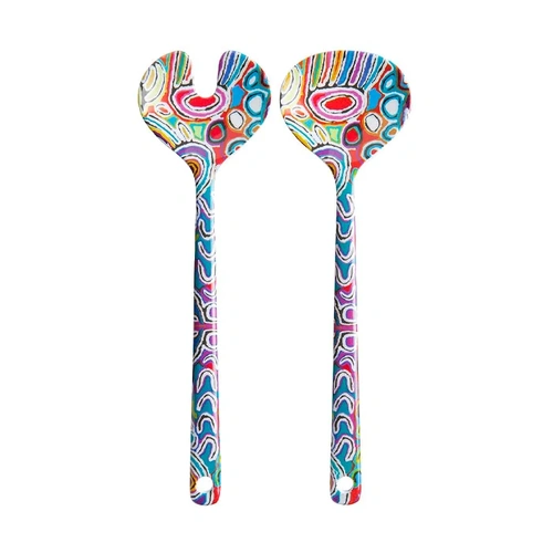 Warlukurlangu Aboriginal Art Melamine Salad Servers - Mina Mina Dreaming (Blue)