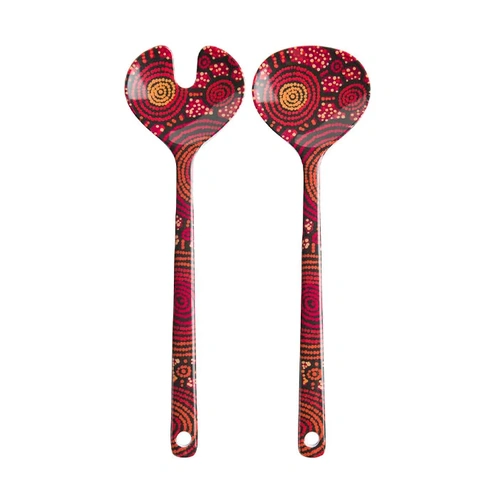 Warlukurlangu Aboriginal Art Melamine Salad Servers - Emu Dreaming