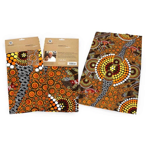 Bunabiri Aboriginal Dot Art Cotton Teatowel - Colours of The Land