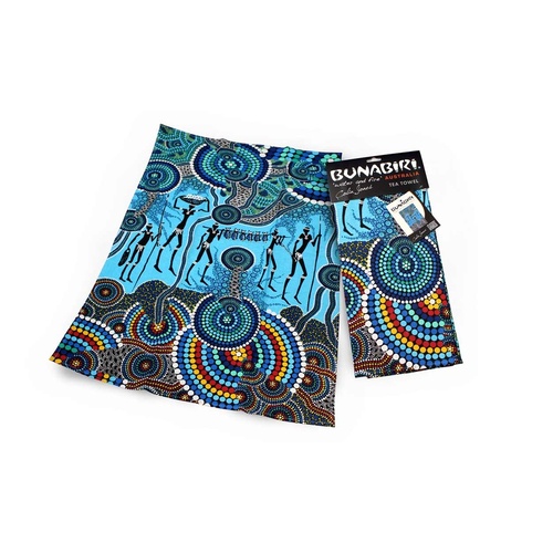 Bunabiri Aboriginal Art Cotton Teatowel - Hunters & Gatherers Reef