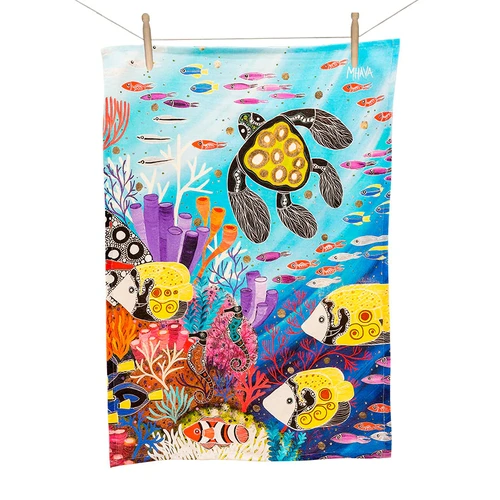 Koh Living Aboriginal Art 100% Cotton Teatowel - Great Barrier Reef Utopia