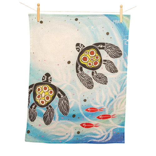 Koh Living Aboriginal Art 100% Cotton Teatowel - Journey of the Turtle