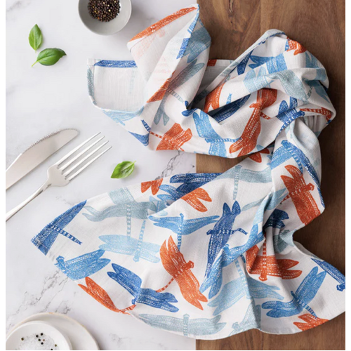 Sheryl J Burchill Aboriginal Art Australia Made Teatowel - Dragon Fly (White)