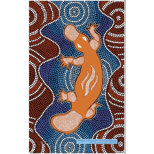 Tobwabba Aboriginal Art Cotton Teatowel - Platypus in Freshwater