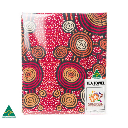 Warlukurlangu Aboriginal Art Australia Made Cotton Teatowel - Emu Dreaming