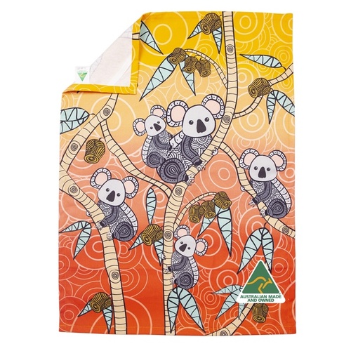 Yakinno Gunditjmara Dreaming Aboriginal Art 100% Cotton Teatowel - Gunditjmara Koalas